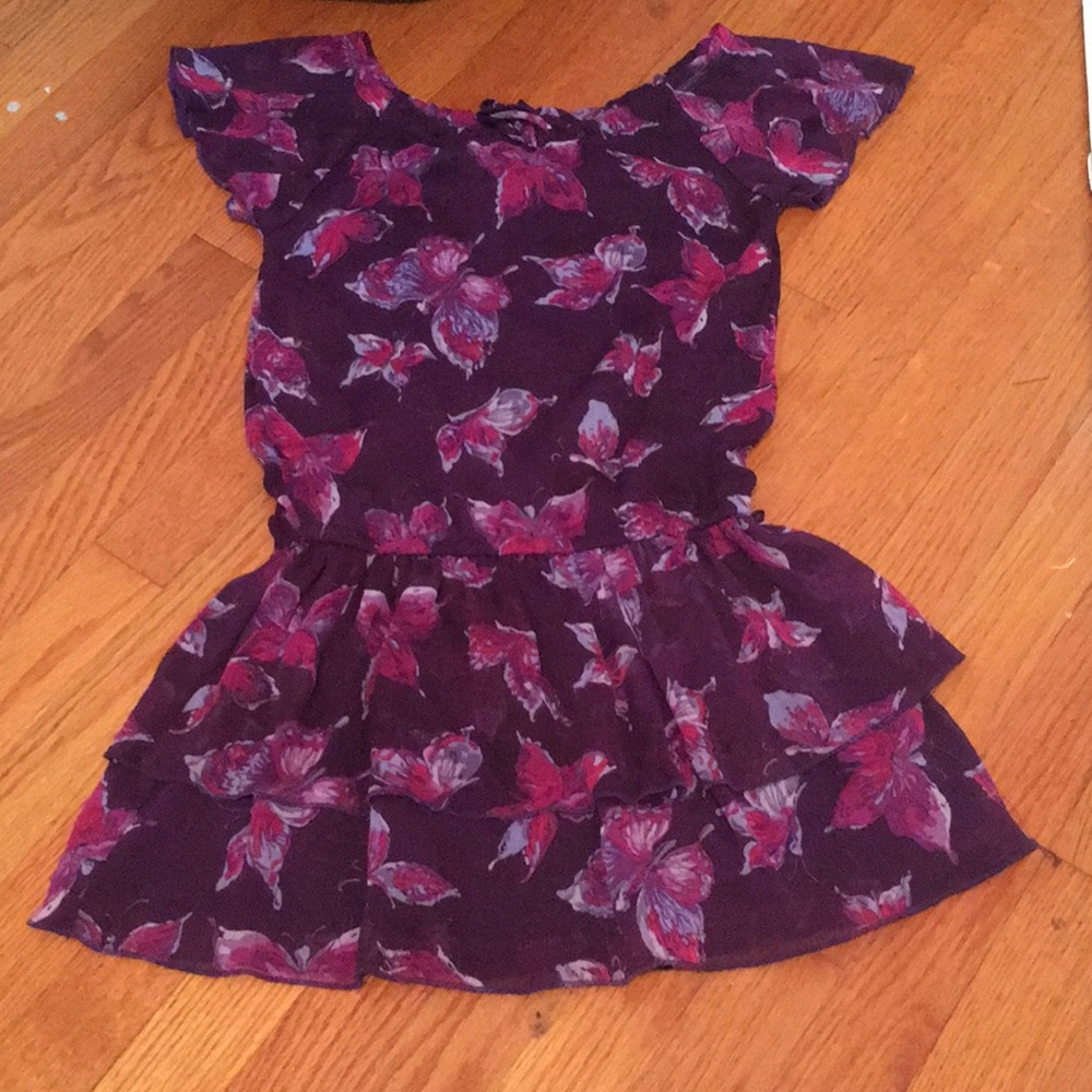 Purple Butterfly Print Girls Dress